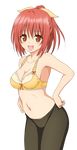  artist_request blush bra breasts brown_eyes brown_hair cleavage colorized dressing frills highres lingerie long_hair mayoi_neko_overrun! medium_breasts naruko_kanae navel open_mouth pantyhose pantyhose_pull ponytail smile solo underwear 