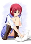  angel_beats! bad_feet cat error iwasawa luckluck panties pantyshot red_eyes red_hair school_uniform serafuku short_hair sleeves_rolled_up solo underwear white_panties 