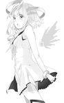  aria_(vocaloid) bad_id bad_pixiv_id blush booota detached_wings dress greyscale gumi monochrome short_dress short_hair simple_background solo vocaloid wings 