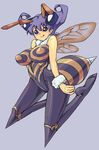  :q antennae bee_girl blue_eyes breasts coso-ri covered_navel covered_nipples extra_ears highres insect_girl insect_wings large_breasts leotard pantyhose purple_hair q-bee short_hair simple_background solo spikes tongue tongue_out vampire_(game) wings wrist_cuffs 