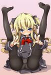  ass blonde_hair blue_eyes blush crotch_seam double_v feet hands kneepits legs_up long_hair panties panties_under_pantyhose pantyhose quiz_magic_academy sasamashin school_uniform shalon solo spread_legs tears thighband_pantyhose underwear upskirt v 