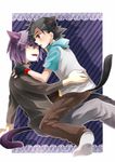  2boys animal_ears cat_ears cat_tail multiple_boys pokemon purple_hair satoshi_(pokemon) shinji_(pokemon) tail tongue yaoi 