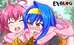  :o ^_^ ahoge aino_heart akaga_hirotaka arcana_heart blue_hair blush close-up closed_eyes coat day dressing embarrassed gloves hairband heart heart_ahoge long_hair mittens multiple_girls official_art open_mouth orange_eyes outdoors pink_hair scarf short_hair signature sky tree tsuzura_saki very_short_hair yuri 