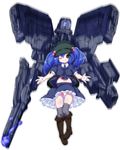  armored_core bad_id bad_pixiv_id blue_hair boots from_below green_eyes hair_bobbles hair_ornament hat highres jack-o jpeg_artifacts karasawa-40 karasawa_(weapon) kawashiro_nitori key mecha midriff one_eye_closed panties petticoat short_hair skirt solo thighhighs touhou twintails two_side_up underwear upskirt 