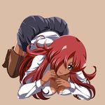  all_fours ariyon ass boots breasts brown_eyes cleavage dark_skin hair_over_one_eye kirche_augusta_frederica_von_anhalt_zerbst large_breasts long_hair red_hair solo thigh_boots thighhighs top-down_bottom-up zero_no_tsukaima zettai_ryouiki 