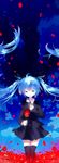  bad_id bad_pixiv_id blue_eyes blue_hair cloud flower formal hand_on_own_chest hatsune_miku highres long_hair necktie remimim saihate_(vocaloid) skirt sky solo thighhighs twintails very_long_hair vocaloid 