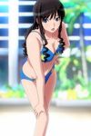 absurdres amagami bikini black_hair blue_eyes breasts cleavage drill_hair hand_on_hip highres leaning_forward long_hair medium_breasts morishima_haruka open_mouth screencap solo stitched swimsuit third-party_edit 