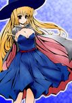  blonde_hair blush breasts cape cleavage colorized cosplay dragon_quest dragon_quest_iii dress fate_testarossa frapowa hat large_breasts long_hair lyrical_nanoha mage_(dq3) mage_(dq3)_(cosplay) mahou_shoujo_lyrical_nanoha_strikers red_eyes smile solo witch_hat 