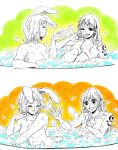  2girls animal_ears barefoot bath bathing bathtub blonde_hair blush breasts bubble bubble_bath bunny_ears bunny_tail carrot_(one_piece) dated eyes_closed foam footjob full_body head_rest long_hair looking_at_another moaning multiple_girls nami_(one_piece) navel nipples nude one_piece open_mouth orange_eyes orange_hair partially_submerged pussy_juice short_hair sitting smile tail tongue tongue_out water watermark web_address 