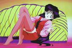  beanbag bishoujo_senshi_sailor_moon dress finger_point footwear hino_rei lying official_art pink_legwear pink_socks pink_thighhighs purple_eyes purple_hair red_dress smile socks thighhighs violet_eyes zettai_ryouiki 