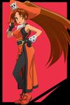 arched_back brown_hair fingerless_gloves gloves gousaikoo guilty_gear hat long_hair may_(guilty_gear) one_eye_closed orange_hat orange_shirt pantyhose shirt solo v 