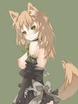  animal_ears arutoria bare_shoulders blush breasts elbow_gloves gloves green_eyes long_hair looking_back medium_breasts nipples no_bra open_mouth orange_hair original ribbon solo tail 