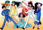  blue_eyes green_hair horns long_hair lum mendou_shuutarou miyake_shinobu moroboshi_ataru oni ran_(urusei_yatsura) sakura_(urusei_yatsura) short_hair smile ten_(urusei_yatsura) urusei_yatsura 