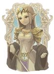  blue_eyes brown_hair gecco_knight long_hair pointy_ears princess_zelda robe smile solo sword the_legend_of_zelda the_legend_of_zelda:_twilight_princess tiara weapon 