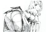 alice_margatroid ass bent_over capelet chair crotch_seam graphite_(medium) greyscale looking_back monochrome panties panties_under_pantyhose pantyhose sharekoube short_hair sketch solo touhou traditional_media underwear upskirt 