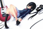  bad_id bad_pixiv_id black_hair brown_eyes danzero dutch_angle guitar instrument k-on! long_hair lying nakano_azusa school_uniform socks solo twintails 