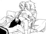  1girl 2boys bed blush breast_grab breasts closed_eyes cunnilingus eyes_closed gangbang grabbing grope groping group_sex hand_on_another's_head hand_on_head jiraiya monochrome multiple_boys nami86 naruto oral orochimaru sex spread_legs sweat threesome tsunade wince 