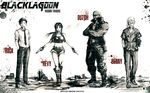  3boys benny_(black_lagoon) beretta_92 black_lagoon boots cigarette crop_top cutoffs denim denim_shorts dual_wielding dutch_(black_lagoon) engrish gun handgun holding kei-suwabe metal_gear_(series) metal_gear_solid midriff multiple_boys navel okajima_rokuro parody pistol ranguage revy_(black_lagoon) shorts smoking style_parody tank_top taut_clothes weapon 