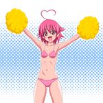  ahoge aino_heart arcana_heart bikini heart_ahoge inferno_(nanbu14) pink_bikini pink_hair pom_poms red_eyes short_hair solo swimsuit very_short_hair 