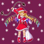  bad_id bad_pixiv_id belt blood capelet christmas flandre_scarlet hat laevatein lowres pixel_art red_capelet sack santa_costume santa_hat solo tome_(wolf) touhou wings 