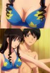  1girl absurdres amagami bikini black_hair blue_eyes breasts cleavage drill_hair highres long_hair medium_breasts morishima_haruka sauna screencap sitting stitched sweat swimsuit tachibana_jun'ichi third-party_edit 