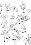  bad_id bad_pixiv_id character_sheet crane_stance crossed_arms fighting_stance from_behind greyscale hat highres martial_arts monochrome mystia_lorelei mystia_lorelei_(bird) pose shiba_itsuki short_hair simple_background sitting sketch split stretch tears touhou traditional_media white_background wings younger 