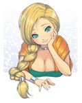  aqua_eyes bianca blonde_hair blush braid breasts cape choker cleavage dragon_quest dragon_quest_v hair_over_shoulder jewelry long_hair mahito medium_breasts ring single_braid smile solo 