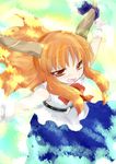  aku_(dejigiga) blush bow brown_eyes horns ibuki_suika long_hair orange_hair ribbon solo touhou wrist_cuffs 