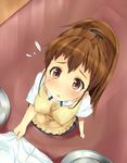  apron blush breasts brown_eyes brown_hair from_above long_hair looking_up medium_breasts open_mouth ponytail restaurant skirt solo suchiimu taneshima_popura tears working!! 