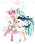  ahoge aqua_hair bad_id bad_pixiv_id crossover detached_sleeves drill_hair hatsune_miku heart high_heels kasane_teto legs long_hair multiple_girls musical_note pink_hair red_eyes shoes simple_background skirt smile thighhighs twin_drills twintails utau very_long_hair vocaloid windbard zettai_ryouiki 