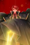  apo_(777) cape formal male_focus necktie red_eyes red_hair smile solo sword umineko_no_naku_koro_ni ushiromiya_battler weapon 
