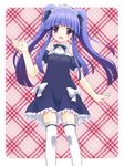  bad_id bad_pixiv_id dress furude_rika hairband higurashi_no_naku_koro_ni kabe_(ryuryuta) long_hair plaid plaid_background purple_eyes purple_hair rounded_corners smile solo thighhighs twintails zettai_ryouiki 