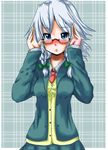  alternate_costume bad_hands bad_id bad_pixiv_id bespectacled blue_eyes blush braid contemporary glasses ishimori_sakana izayoi_sakuya short_hair solo touhou twin_braids 