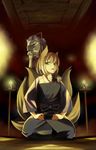  animal_ears bad_id bad_pixiv_id blonde_hair candle fox_ears fox_tail hand_on_shoulder hat hidebo japanese_clothes mask multiple_girls no_hat no_headwear seiza short_hair sitting tail touhou yakumo_ran yakumo_yukari yellow_eyes 