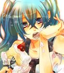 aqua_hair bad_id bad_pixiv_id cake eating food fruit hatsune_miku icing licking long_hair pastry solo strawberry tongue twintails uyu_(freedomasky) vocaloid 