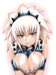 amagai_yukino armor bare_shoulders barioth_(armor) blue_eyes breasts cleavage hairband large_breasts long_hair monster_hunter solo white_hair 