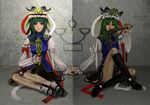  bad_id bad_pixiv_id blue_eyes boots dual_persona green_hair hat high_heels holding_hands knee_boots mary_janes multiple_girls polar_opposites rod_of_remorse shiki_eiki shoes short_hair symmetry touhou urabe_michiru 