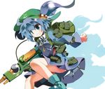  backpack bag blue_eyes blue_hair gun hair_bobbles hair_ornament hat kawashiro_nitori short_hair solo tomatomato_(tomato_kanzume) touhou twintails two_side_up weapon 