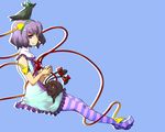  animal animal_on_head bird bow cat hairband kaenbyou_rin kaenbyou_rin_(cat) komeiji_satori multicolored multicolored_clothes multicolored_legwear multiple_tails on_head pantyhose profile purple_eyes purple_hair purple_legwear reiuji_utsuho reiuji_utsuho_(bird) saginomiya smirk striped striped_legwear tail touhou 