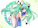  animal_ears aqua_eyes bad_id bad_pixiv_id banned_artist bell blue_scarf cat_ears cat_tail green_hair hair_bell hair_ornament hatsune_miku kneeling long_hair mutsu one-piece_swimsuit paw_pose scarf school_swimsuit solo swimsuit tail thighhighs tongue twintails vocaloid 