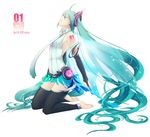  ahoge anklet aqua_hair barefoot bridal_gauntlets closed_eyes feet hatsune_miku hatsune_miku_(append) highres jewelry kneeling long_hair mashibaya necktie solo thighhighs toeless_legwear twintails very_long_hair vocaloid vocaloid_append wings 