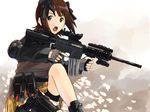  amami_haruka assault_rifle bow call_of_duty call_of_duty:_modern_warfare_2 elbow_pads fingerless_gloves ganzyu_i gloves gun holster idolmaster idolmaster_(classic) m4_carbine military_operator rifle scope solo thigh_holster trigger_discipline vertical_foregrip weapon 