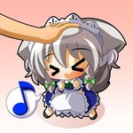  &gt;_&lt; animal_ears bad_id bad_pixiv_id braid chibi closed_eyes dog_ears dog_tail inu_sakuya izayoi_sakuya kemonomimi_mode maid maid_headdress musical_note petting shinjitsu short_hair silver_hair tail touhou twin_braids 