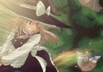  bad_id bad_pixiv_id blonde_hair broom broom_riding flying from_above grin hat hiromasa_(1365) kirisame_marisa multiple_girls mystia_lorelei smile touhou witch_hat 