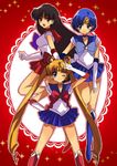  back_bow bad_id bad_pixiv_id bishoujo_senshi_sailor_moon black_hair blonde_hair blue_choker blue_eyes blue_footwear blue_hair blue_sailor_collar blue_skirt boots bow choker double_bun earrings elbow_gloves gloves hino_rei inner_senshi jewelry knee_boots long_hair magical_girl mizuno_ami multiple_girls pun2 red_background red_bow red_choker red_sailor_collar red_skirt sailor_collar sailor_mars sailor_mercury sailor_moon sailor_senshi sailor_senshi_uniform short_hair skirt tiara tsukino_usagi twintails white_gloves 