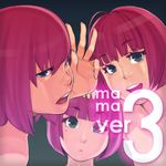  3girls bangs blunt_bangs bob_cut mama_(mama_hiro) mole mole_under_eye multiple_girls number original purple_hair short_hair time_paradox 