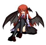  bat_wings gin_(shioyude) head_wings koakuma long_hair red_eyes red_hair solo thighhighs touhou wings 