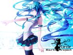  armlet blue_eyes blue_hair hatsune_miku long_hair necktie outstretched_arm outstretched_hand profile reaching skirt solo thighhighs twintails very_long_hair vocaloid yuuki_kira 