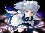  blue_eyes braid izayoi_sakuya knife maid maid_headdress short_hair silver_hair solo touhou twin_braids yagisaka_seto 