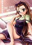  arm_support barefoot brown_eyes brown_hair convenient_leg hairband idolmaster idolmaster_(classic) kuno_touya long_hair minase_iori solo 